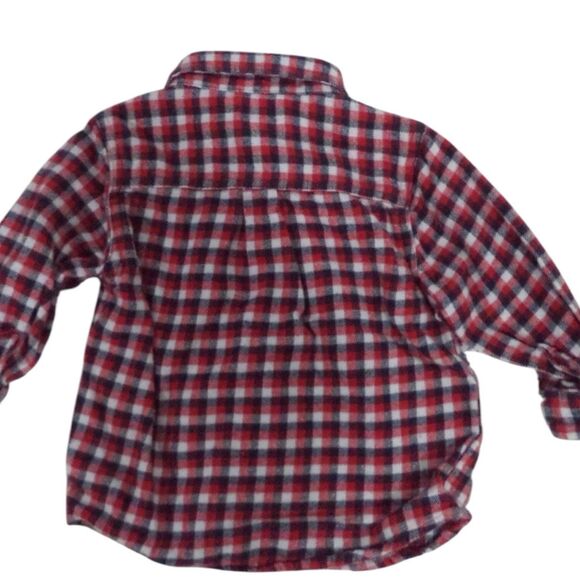 Oshkosh Boys 18m Red White Blue Plaid Check Flannel Button Up Shirt - Picture 2 of 3